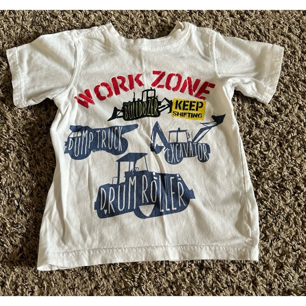 Little Rebels Boys "Work Zone" White Short Sleeve‎ Shirt Size 5